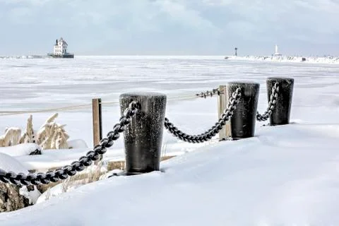 Lorain lighthouse in winter Stock Photos