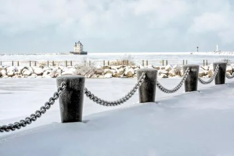 Lorain lighthouse in winter Stock Photos