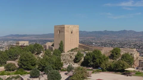 Lorca Castle Tower Overlooking the City of Lorca Aerial Видео 336987061