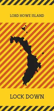 Lord Howe Island Lock Down Sign. Yellow island pandemic danger icon. Vector.. Stock Photos
