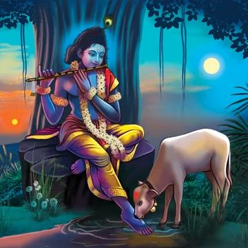 Lord Krishna High Resolution Digital Painting Stock Illustration