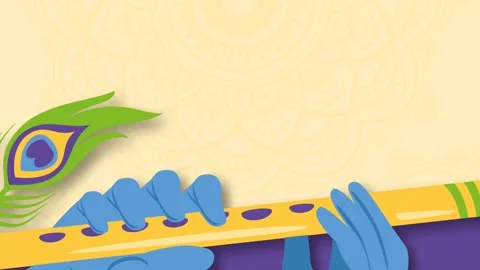 Lord Krishna Playing Flute with Peacock Feather Janmashtami Background Video. Stock Footage 340976369