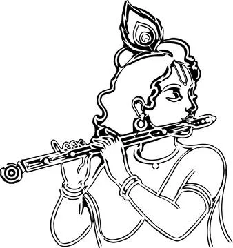 Lord Krishna Playing Flute Vector Line Art Illustration イラスト素材