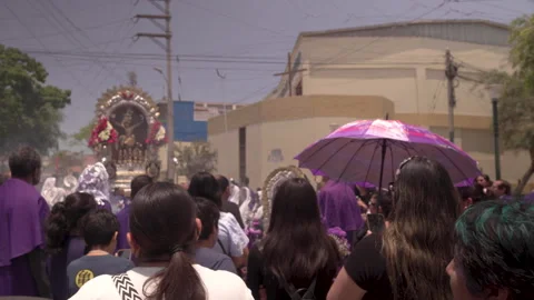Lord of Miracles (Señor de los Milagros) religious procession in Lima, Peru. Stock Footage 320373170