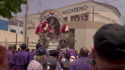 Lord of Miracles (Señor de los Milagros) religious procession in Lima, Peru Stock Footage 320373184