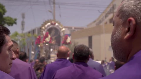 Lord of Miracles (Señor de los Milagros) religious procession in Lima, Peru Stock Footage 320373193