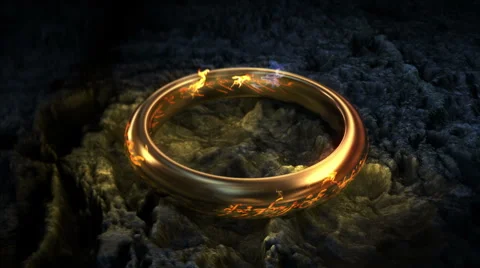 Lord of the rings.  Gold ring. Text appears on the ring. Stock Footage