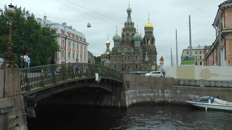 The Lord (Savior on Spilled Blood) on a cloudy summer day. Stock Footage 340830941