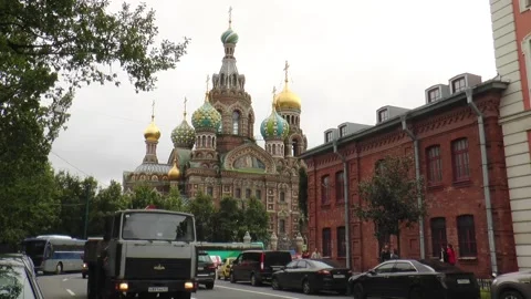 The Lord (Savior on Spilled Blood) on a cloudy summer day. Stock Footage 340830943
