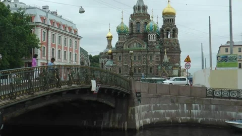 The Lord (Savior on Spilled Blood) on a cloudy summer day. Stock Footage 340830945