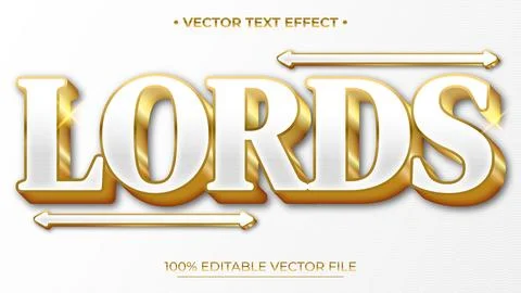 Lords text white and gold luxury editable text effect style Stock Illustration