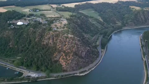 Loreley rock and Rhine river near St. Goar at sunset - Circle-Left-Clip Stock Footage 263661367