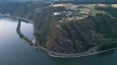 Loreley rock and Rhine river near St. Goar at sunset - Circle-Left-Clip Video stock 263661466