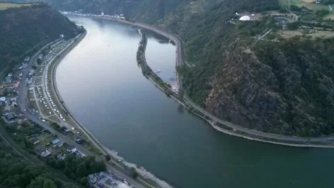 Loreley rock and Rhine river near St. Goar at sunset - Circle-Right-Clip Stock Footage 263661532
