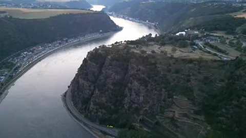 Loreley rock and Rhine river near St. Goar at sunset - Circle-Left-Clip Stock Footage 263661638