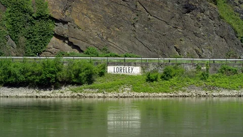 Loreley Rock at the Rhine River, Germany St. Goar, Central Europe, july 2017 Stock Footage 100433333