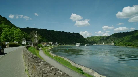 Loreley Rock at the Rhine River, Germany St. Goar, Central Europe, july 2017 Video stock 100440129