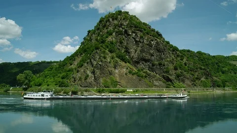 Loreley Rock at the Rhine River, Germany St. Goar, Central Europe, july 2017 Stock Footage 100440995