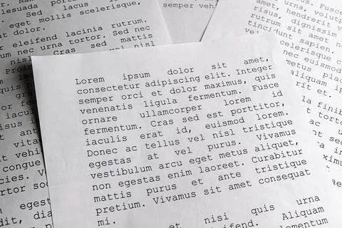Lorem ipsum dolor sit amet concept. selective focus photo of paper sheets Stock Photos