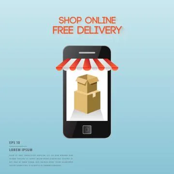 Lorem ipsum text and online shopping symbol on smartphone screen Stockillustratie