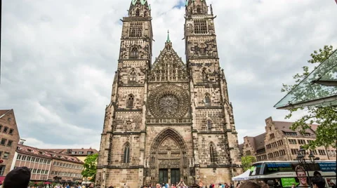Lorenz Church tower with cloudy sky hyperlapse, tracking shot, timelapse Stock Footage 50428540