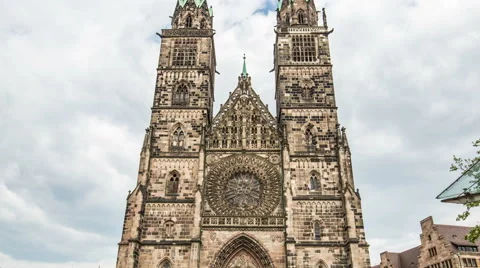 Lorenz Church tower with cloudy sky hyperlapse, tracking shot, timelapse Stock Footage 50430107