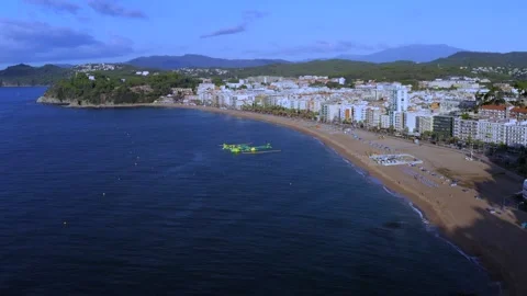 Loret de Mar, Spain. Drone panorama the morning city landscape Stock Footage 308071594