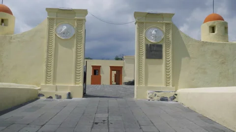 Loreto Fort front facade in Puebla with yellow historic architecture and gardens Stock Footage 345179250