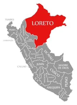 Loreto red highlighted in map of Peru Stock Illustration