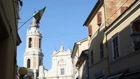 Loreto square with italian flag Stock Footage 78679174