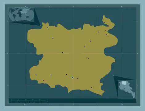 Lori, Armenia. Solid color shape. Locations of major cities of the region Stock Illustration