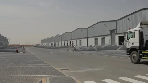 Lorry  Moving Between New Buildings Stock Footage 63086436