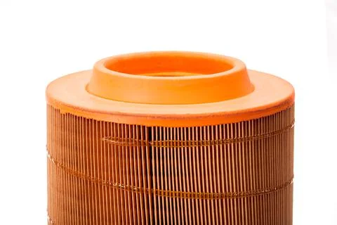A lorry paper filter orange with rubber inserts for air purification. Stock Photos