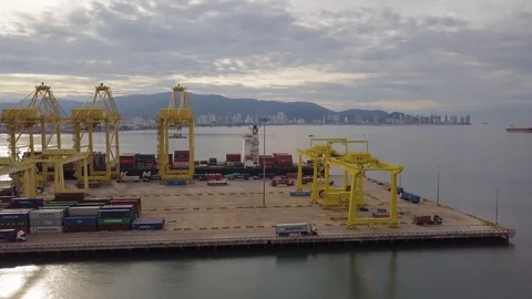 Lorry ship the container to the ship at container terminal. Stock Footage 121105231