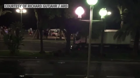 Lorry speeds towards crowd in Nice Stock Footage 149149588