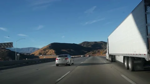 Lorry truck or trailer, freight container cargo transportation. USA highway road Stock Footage 216842453