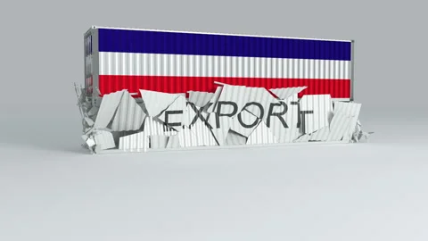 Los Altos container with the flag falls on top of a container labeled EXPORT Stock Footage 124598459