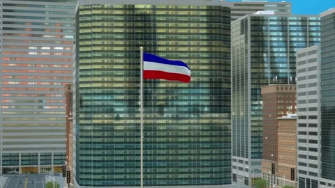 Los Altos Flag 3D Render Animation on Pole with Modern Business District Bui Stock-Footage 332878646