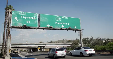 Los Angeles 110 Freeway Exit Figueroa  Stock Footage 57357243