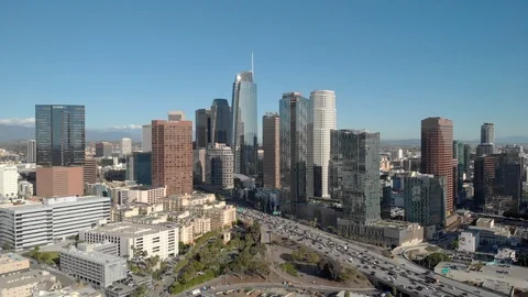 Los Angeles aerial skyline downtown buildings drone Stock Footage