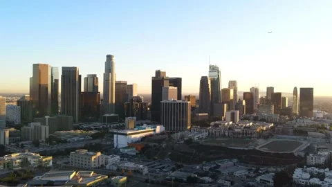 Los Angeles CA circa 2020 Hyper Lapse of Downtown Los Angeles Sunset Stock Footage 145449293