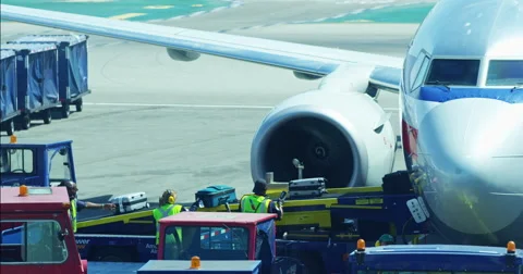 LOS ANGELES, CALIFORNIA - CIRCA 2016: A planes moves across the runway at LA Stock Footage