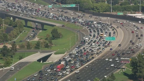 Los Angeles, California circa-2017, Aerial shot of traffic on I-405.  Shot with Stock Footage