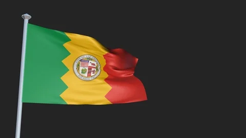Los Angeles California - Loopable 3D flag animation with Alpha Channel and Tr Stock Footage 91048178