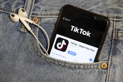 Los Angeles, California, USA - 5 December 2019: TikTok app icon on phone scre Stock Photos
