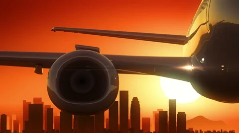 Los Angeles California USA America Skyline Sunrise Take Off Stock Footage