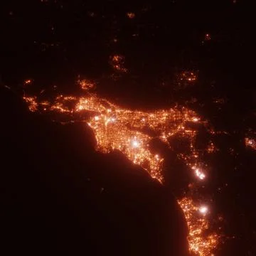 Los Angeles city lights map, top view from space. Aerial view on night street Stock Photos