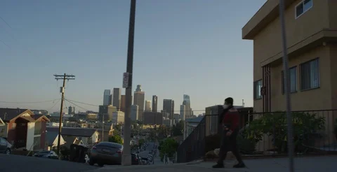 Los Angeles City View Passing Through Neighborhood Stock Footage