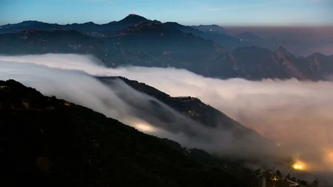 Los Angeles - Cloud Waterfall at Night in Malibu 2 - 4K Timelapse Stock Footage 83223443
