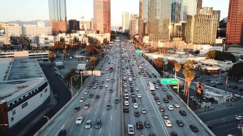 Los Angeles Downtown Freeway Aerial Stock Footage